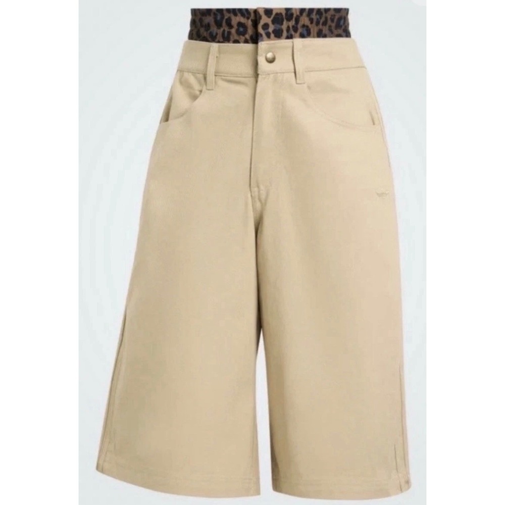 Adidas Shorts Women Small Beige Excellence Leopard Waist 3-Stripe Twill Culotte